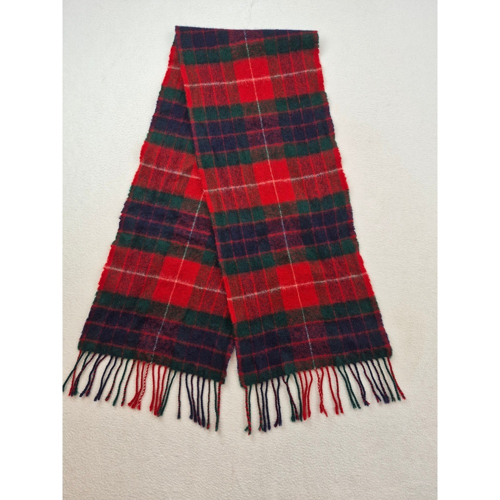 James Pringle Weavers Red Green Plaid 100% Lambswool Scarf Scotland Fringed